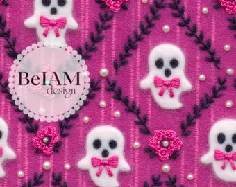 Pink Coquette Halloween Ghost Seamless Pattern: Fabric Sublimation (Digital File)