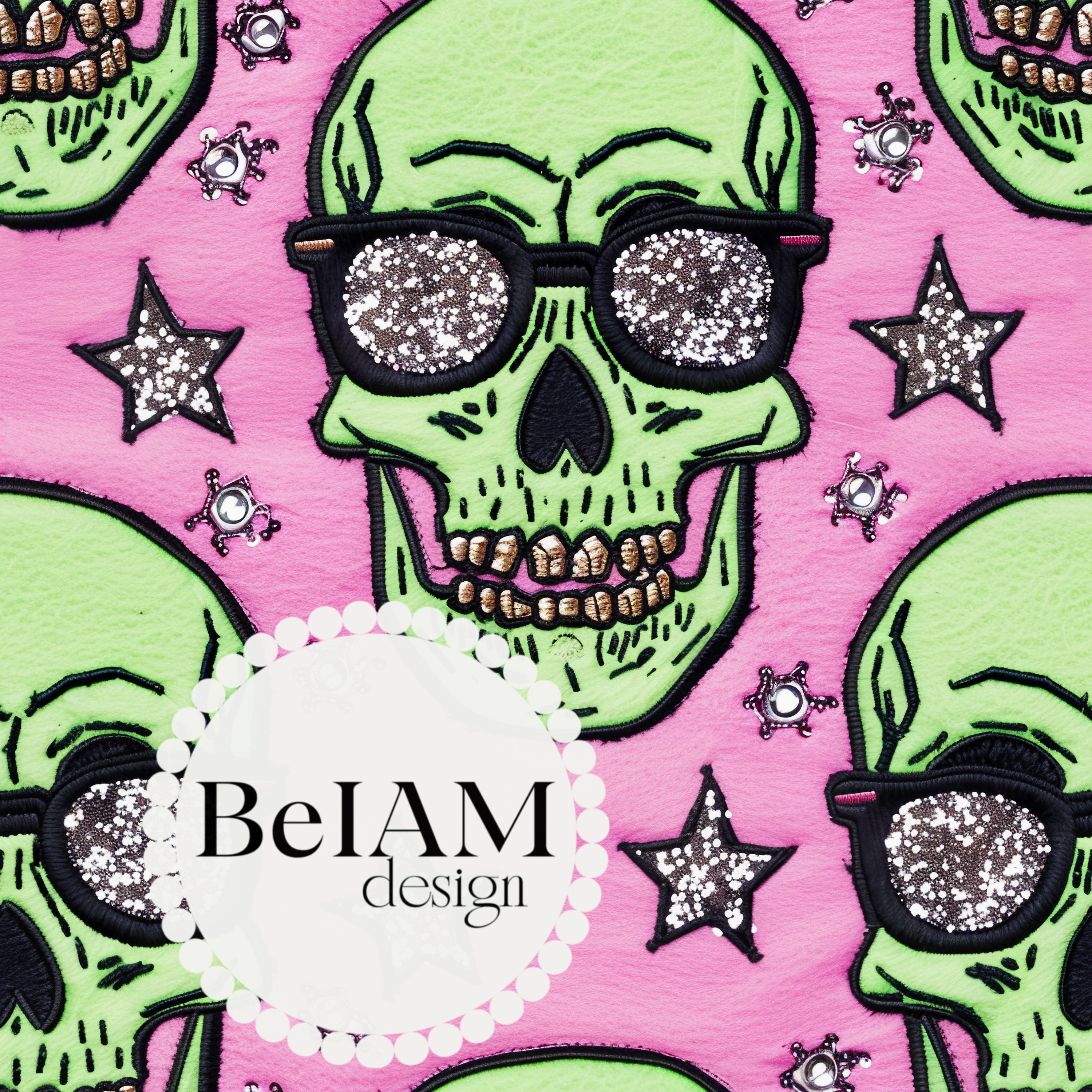 Neon Retro Glitter Stars Skulls Seamless Pattern Repeat File Fabric Sublimation Neon HalloweenDigital Paper Craft Tumbler Design Wallpaper