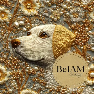 3D-Gold-Labrador-Schein-nahtlose Muster-Wiederholungsdatei für Stoff-Sublimations-Gold-Blumen-Digital-Papier-Handwerks-Tumbler-Design-Tapete