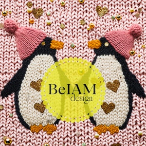 Pinguïn naadloos Valentijnspatroon namaakborduurwerk pinguïn sublimatiestof Valentines naadloos klasgenoot Valentijn 3D naadloos patroon