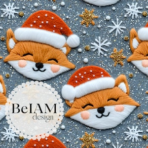 Renard d'hiver mignon fichier sans couture Répétez l'impression pour sublimation de tissu Bonnet de Noel Renard Papier numérique Artisanat Gobelet Design Papier peint