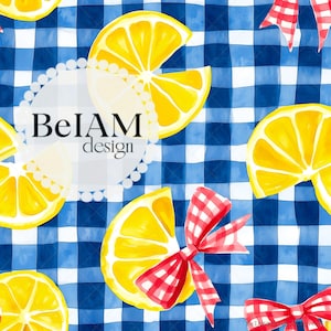 Damier d'été coquette citrons motif sans couture répétant le fichier pour sublimation de tissu citrons papier numérique tissu personnalisé impression arrière-plan