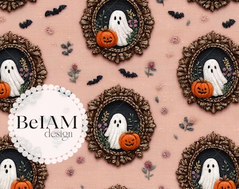 3D Ghost Pumpkin Halloween Pattern: Vintage Seamless Digital Paper