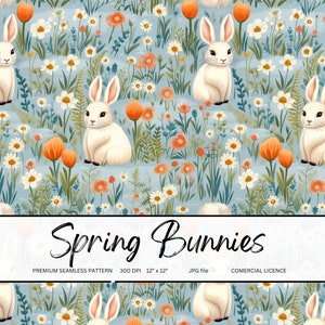 Fichier transparent lapins de printemps à imprimer sur du tissu, papiers numériques Fichier transparent floral printanier pour Pâques
