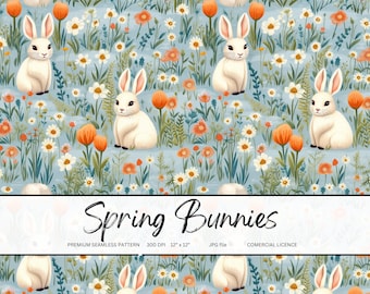 Spring Bunnies Seamless Pattern: Floral Easter Fabric Design (Digital File)