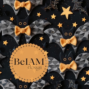 File ripetuto senza cuciture di pipistrelli con papillon 3D per sublimazione di tessuto Pipistrelli carini spettrali Carta digitale Scrapbook Tumbler Design Wallpaper