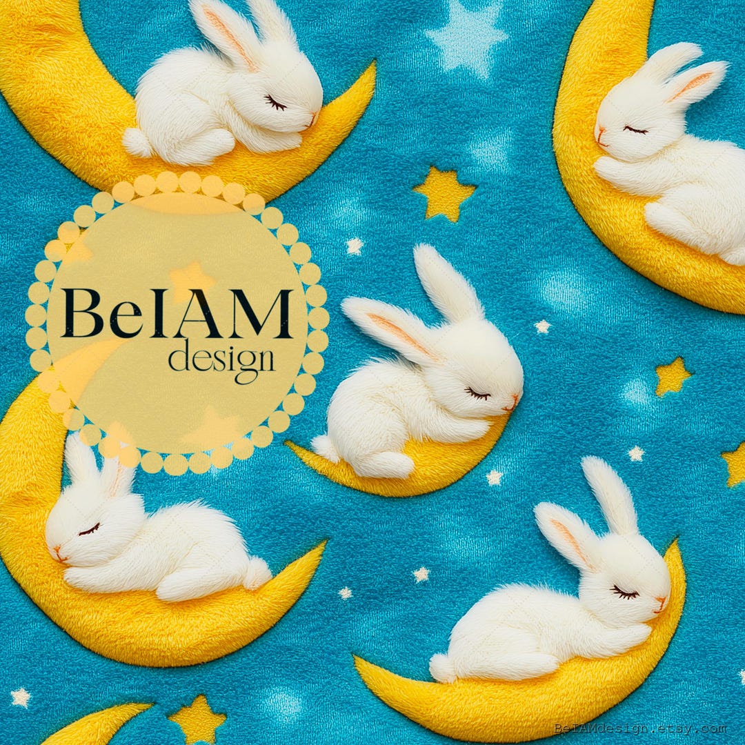 3D Cute Bunny on the Moon Seamless Pattern Repeating File for Fabric ...
