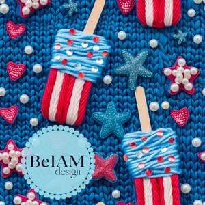 4th of July Popsicle Seamless Pattern Repeating File for Fabric Sublimation, Instant Download Digital Paper Surface Design 3D Seamless File