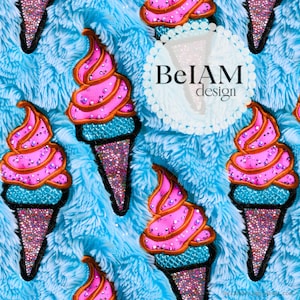 3D Neon Fluffy Ice Cream Nahtlose Muster-Wiederholungsdatei für Stoff Sublimation Textured Ice Cream Digital Paper Custom Fabric Print Hintergrund