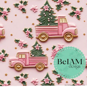 3D-Rosa-Gold-LKW-Weihnachtsbaum-nahtlose Muster-Wiederholungsdatei für Stoff-Sublimations-Weihnachts-Digital-Papier-Handwerks-Tumbler-Design-Tapete
