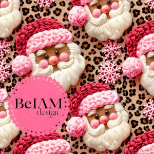 3D Leopard Rosa Weihnachtsmann Nahtlose Muster-Wiederholungsdatei für Stoff Sublimation Leopard Weihnachten Digitale Papier Handwerk Tumbler Design Tapete