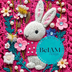 Modèle sans couture de lapin tricoté pastel lumineux pour sublimation tissu papier numérique lapin floral papier numérique texture tricoté sans couture de Pâques