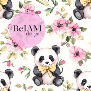 Papel de parede com estampa de repetição de arquivo sem costura de panda com laço floral fofo para sublimação de tecido Coquete Panda fofo para artesanato em papel digital Design de copo