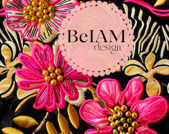 3D Pink & Gold Floral Faux Embroidery Seamless Pattern (Digital Paper)