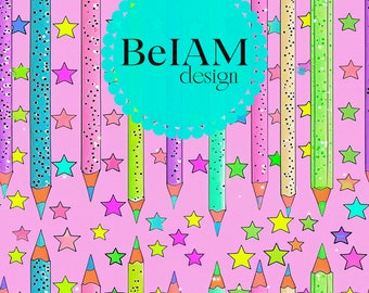 Neon Back to School Seamless Pattern Repeating File for Fabric Sublimation School Digital Paper Scrapbook Journal Surface Design Wallpaper