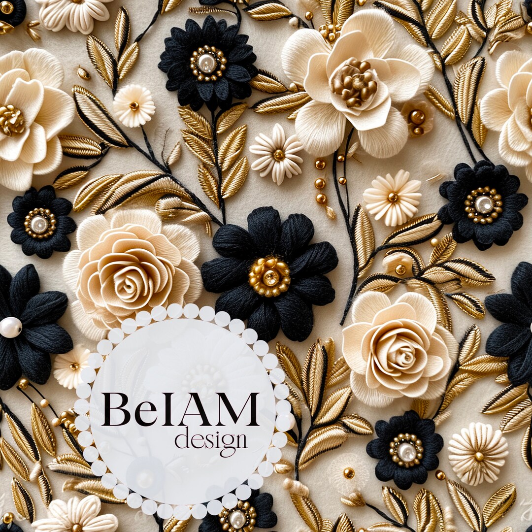 3D Floral Embroidery Digital Paper: Seamless Fabric Pattern (digital ...