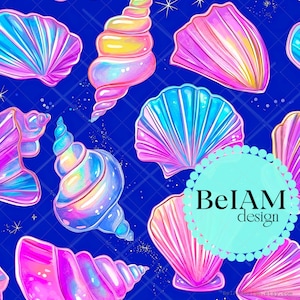 Preppy Summer Beach Seashells Seamless Pattern Repeating File for Fabric Sublimation Safe Swim Digital Paper Craft Tumbler Design Wallpaper