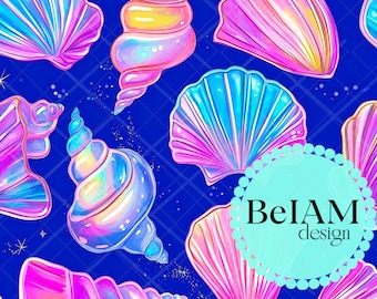 Preppy Summer Beach Seashells Seamless Pattern Repeating File for Fabric Sublimation Safe Swim Digital Paper Craft Tumbler Design Wallpaper