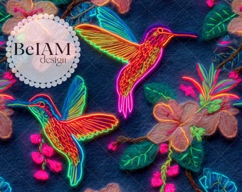 3D Tropical Hummingbird Seamless Pattern: Bright Fabric Design (Digital)