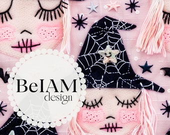 3D Creepy Cute Witch Seamless Pattern Repeating File for Fabric Sublimation Pink Halloween Digital Paper Scrapbook Surface Design Wallpaper