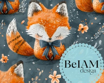 Cute Coquette Fox Seamless Pattern Repeating File for Fabric Sublimation Cute Fox Digital Paper Craft Tumbler Design Wallpaper