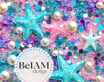 3D Mermaid Glitter Sequin Stars Seamless Pattern Repeat File for Fabric Sublimation Girly Summer  Digital Paper Custom Fabric Background