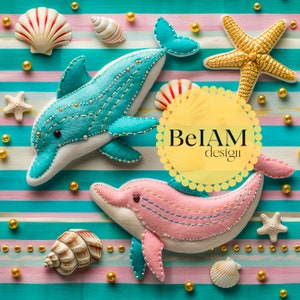 Modèle sans couture 3D dauphins d'été pour sublimation de tissu, téléchargement numérique, papier scrapbooking, surface, design, papier peint