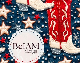 Glittery Western 4th of July Seamless Pattern: Fabric Sublimation, Scrapbook (Digital Download)