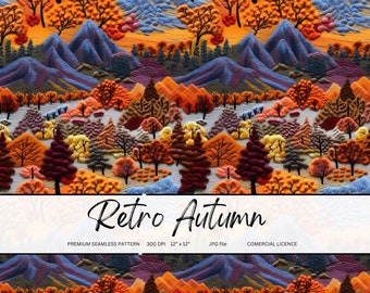 Retro Autumn Embroidery Seamless Pattern: Fabric Printing (Digital Download)