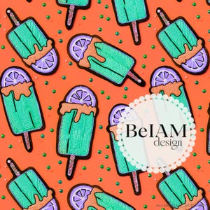 Archivo de repetición de patrón sin costuras de helado de naranja preppy para sublimación de tela Papel digital de verano preppy Fondo de impresión de tela personalizado