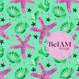 Fichier répétitif de modèle sans couture de plage preppy pour sublimation de coquillages, étoiles de mer, papier numérique, impression de tissu personnalisée