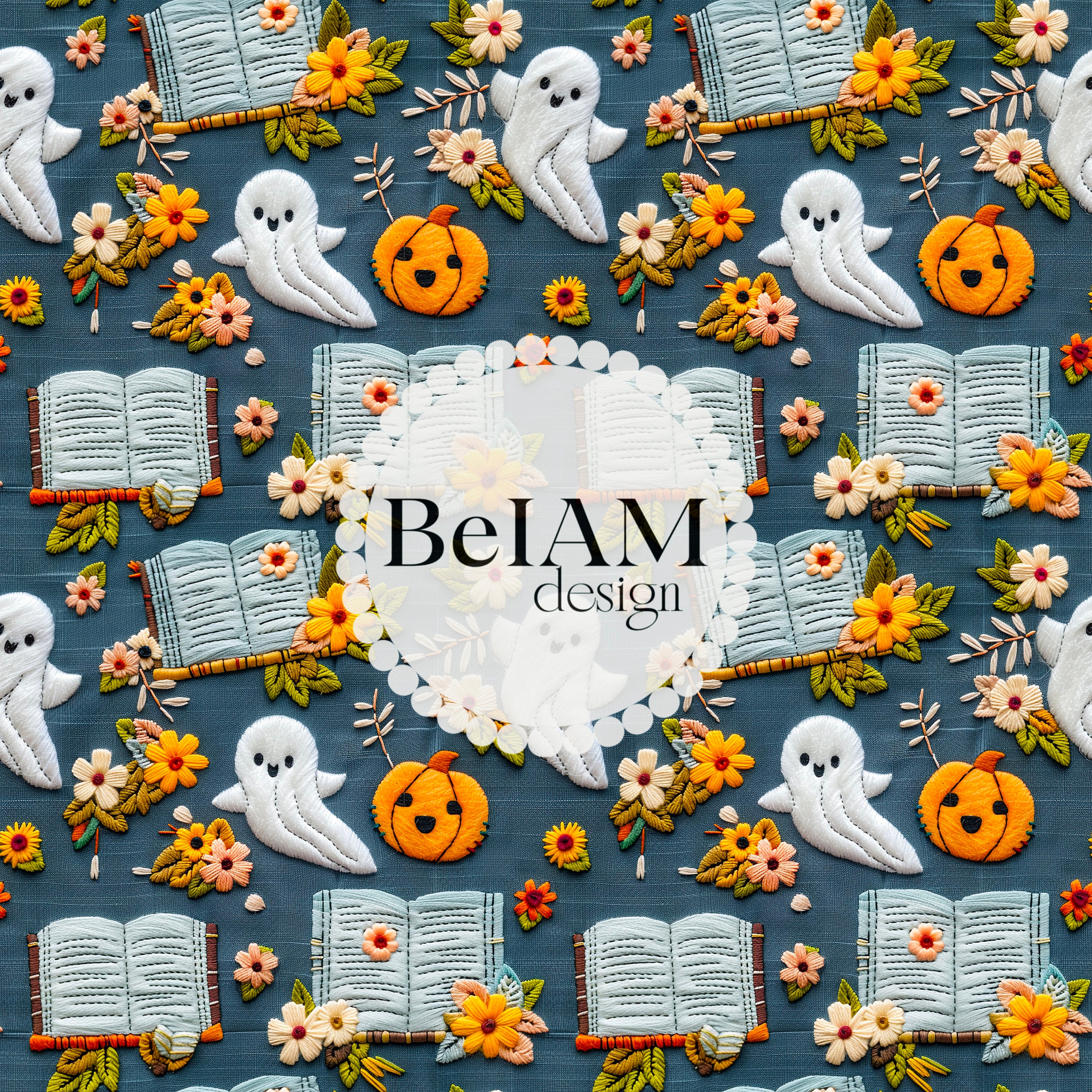 3D Cute Bookish Ghouls Seamless Pattern Repeating File Fabric ...