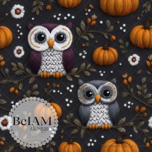 Fichier répétitif de motif hiboux automne 3D pour sublimation de tissu fausse broderie 3D papier numérique tissu personnalisé usage commercial