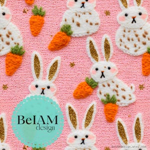 Répétez le fichier 3D mignon lapin de Pâques pour sublimation de tissu paillettes d'or Pâques papier artisanat design gobelet design papier peint