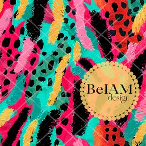 Archivo de patrón repetitivo sin costuras con estampado de neón con lunares abstractos para sublimación de tela, papel tapiz con diseño de vaso y manualidades digitales de estilo preppy