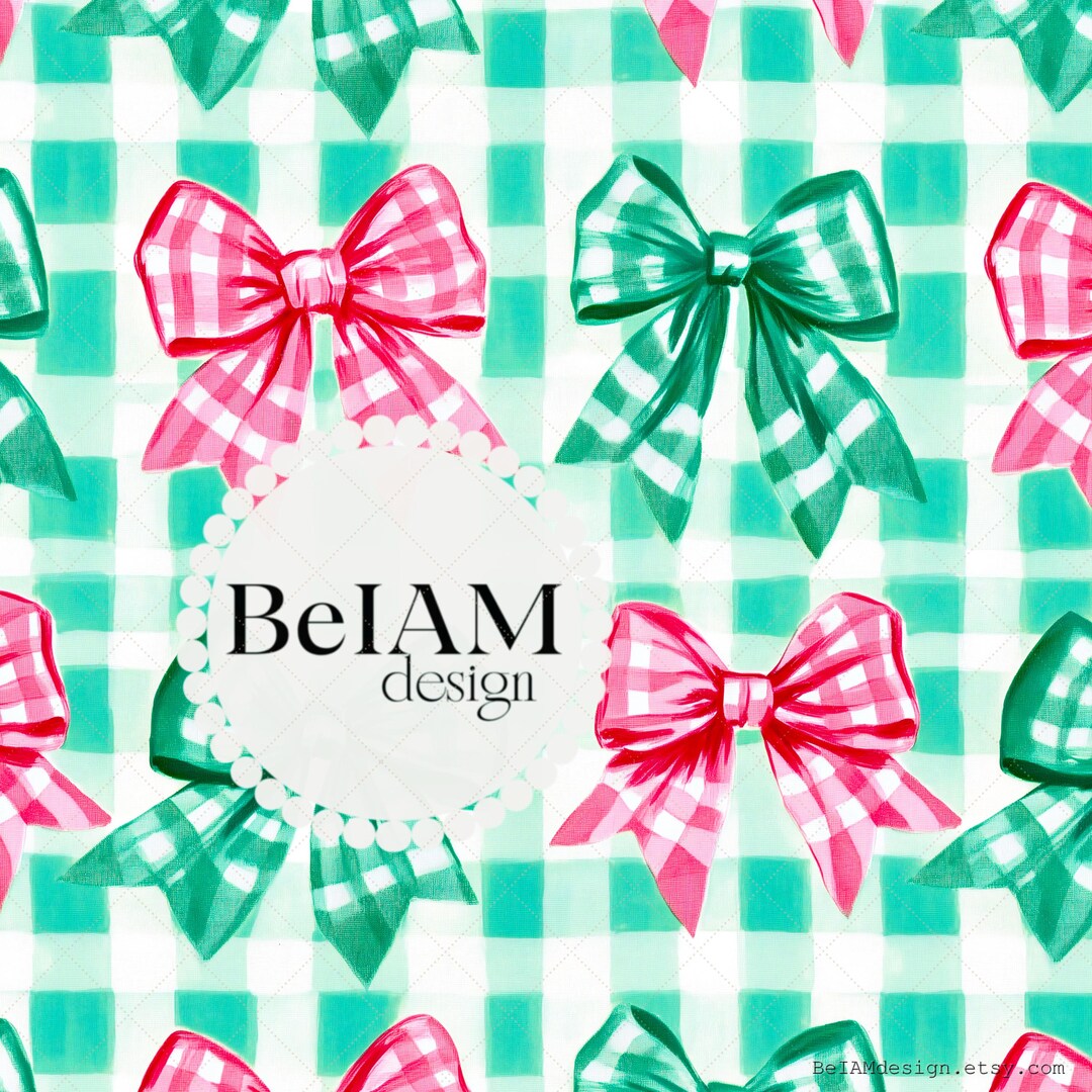 Checkared Pattern Bow Checkered Christmas Bows Seamless Pattern: Preppy Fabric Print (digital ...