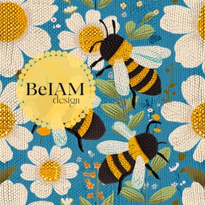 Retro Floral Bee Pattern Repeating File for Fabric Sublimation Spring Seamless Digital Paper Bumble Bee Seamless Cute Bee Papers