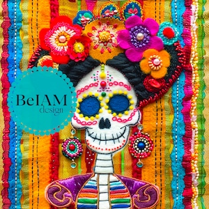 3D Catrina Tag der Toten Nahtlose Muster-Wiederholungs-Datei für Stoff Sublimation Download Digital Paper Scrapbook Surface Design Wallpaper