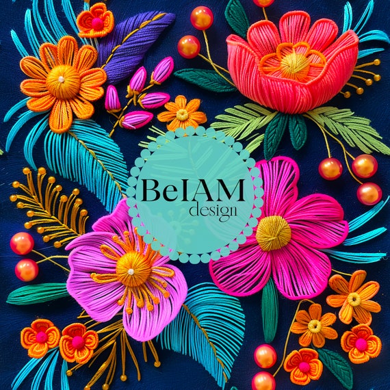 3D Neon Floral Seamless Pattern: Tropical Fabric Sublimation (Digital Download)