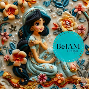 Padrão de princesa floral 3D sem costura, arquivo de repetição para sublimação de tecido, download de papel digital, scrapbook, diário, design de superfície, papel de parede
