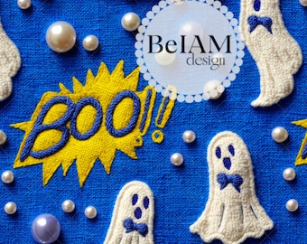 3D Retro Spooky Boo Seamless Pattern: Halloween Fabric Sublimation (Digital Paper)