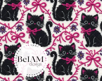 Black Cat Coquette Pattern: Pink Seamless Fabric File (JPEG Digital Download)