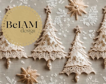 Motif sans couture de sapins de Noël en dentelle 3D : Design 3D neutre (Papier numérique)