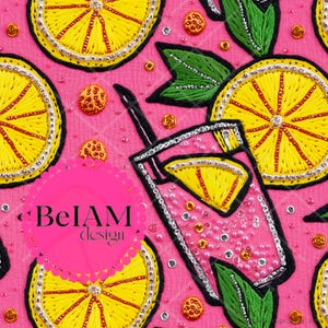 Patrón sin costuras de verano con limonada de neón, archivo repetido para sublimación de tela, papel digital de limonada rosa y amarilla, fondo de impresión de tela personalizado