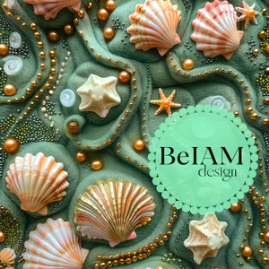 3D Perlen und Muscheln Musterdesign-Wiederholungsdatei für Stoff Sublimation Download Digital Paper Scrapbook Surface Design Wallpaper