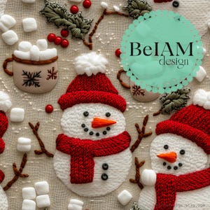3D Marshmallow Kakao Schneemann Nahtlose Muster-Wiederholungsdatei für Stoff Sublimation Weihnachten Schneemann Digitale Papier Handwerk Tumbler Design Tapete