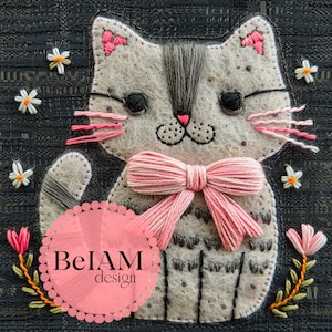 ピンクのリボン刺繍の子猫のシームレスなパターン繰り返しファイル、ファブリック昇華用、デジタルペーパースクラップブック表面デザイン壁紙をダウンロード
