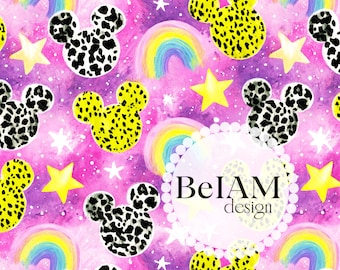 Preppy Magical Friend Seamless Pattern Mouse Ears Digital Paper