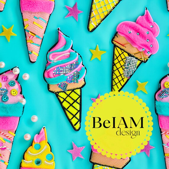 Funky Neon Ice Cream Pattern: Summer Fabric Sublimation (Digital Download)