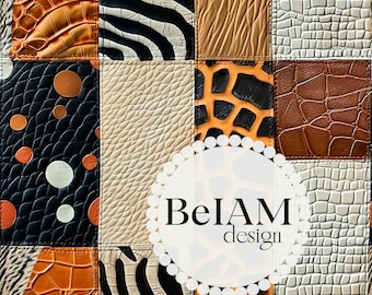 3D Leather Animal Print Patchwork Seamless Pattern: Fabric Sublimation (Digital Download)